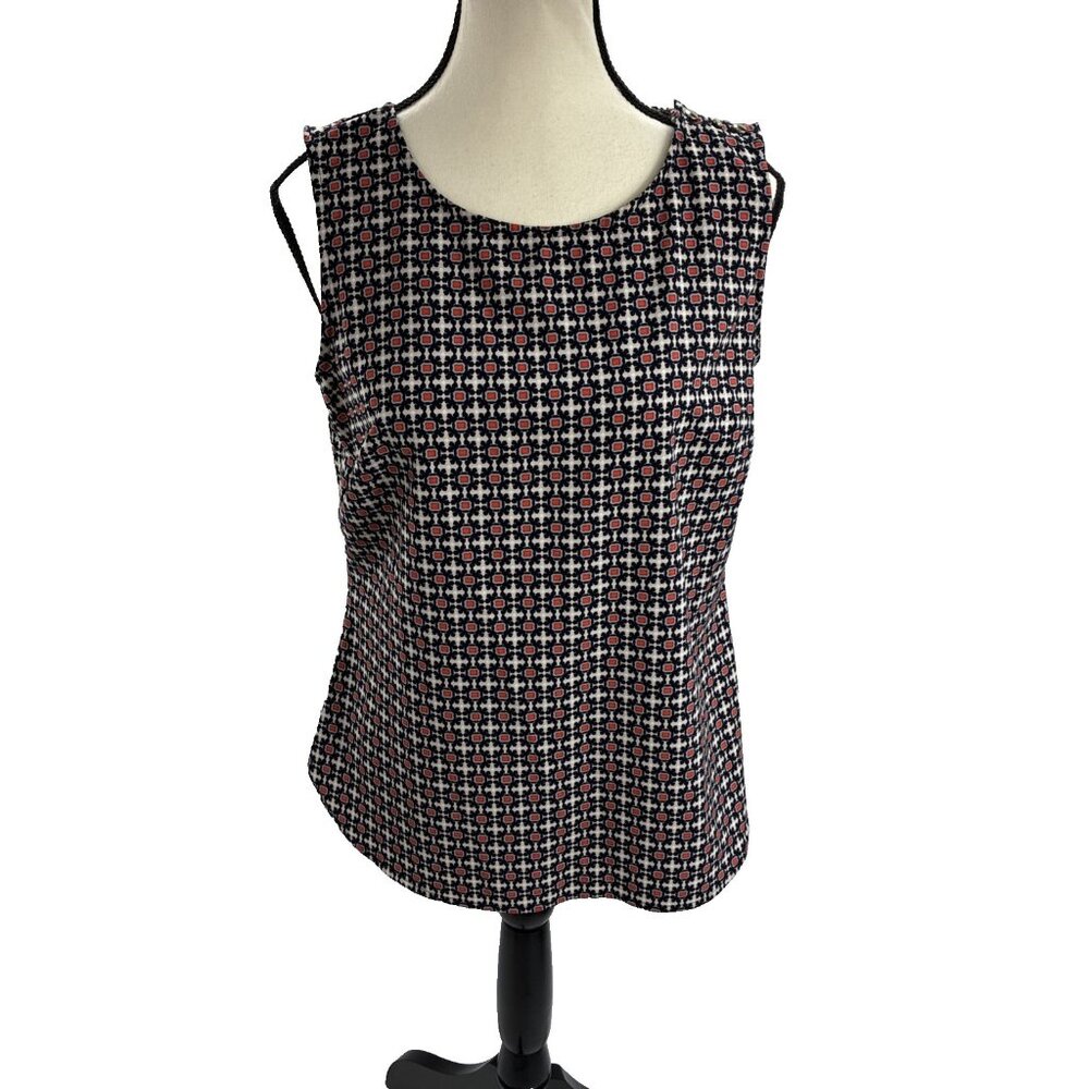 Ann Taylor Womens Size S Sleeveless Blouse Blue White Red Geometric Print Top